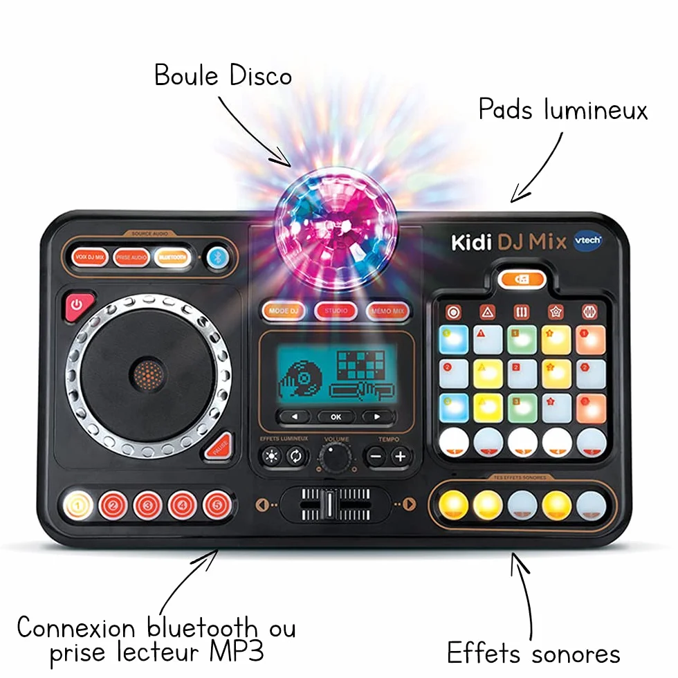 VTech Kidi DJ Mix Platine DJ Enfant 12 en 1 Table de Mixage Bluetooth avec Pads Lumineux