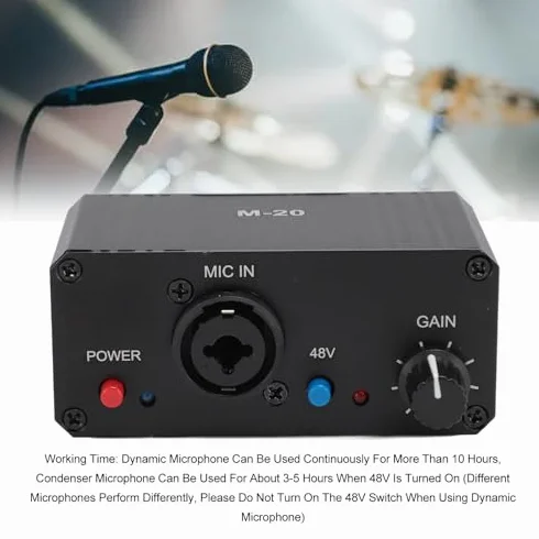 Préampli de Microphone 48 V avec Alimentation Fantôme, Sortie XLR pour Micro Dynamique et Condensateur