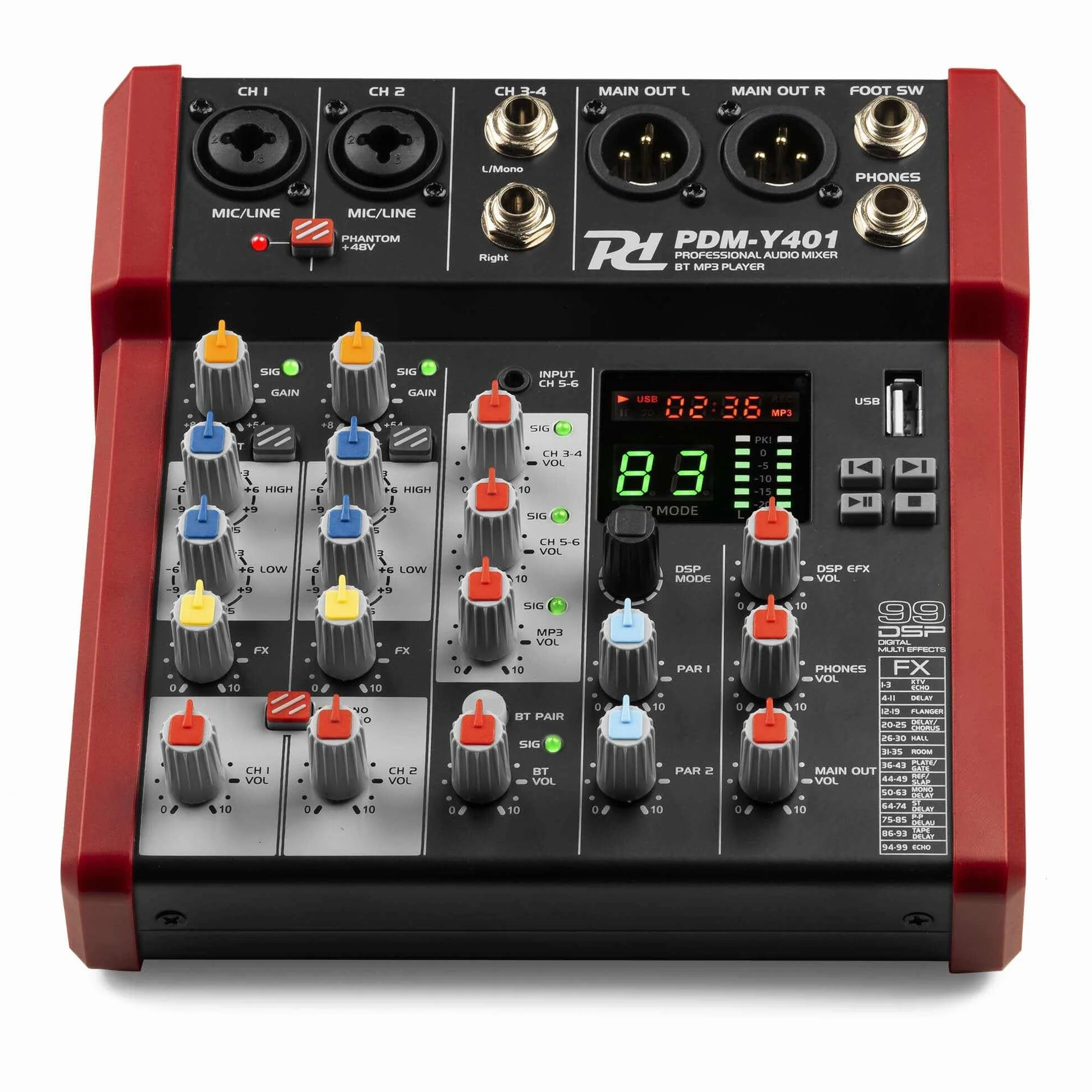 Power Dynamics PDM-Y401 Console de Mixage 4 Canaux Bluetooth 48V USB MP3 DJ Studio