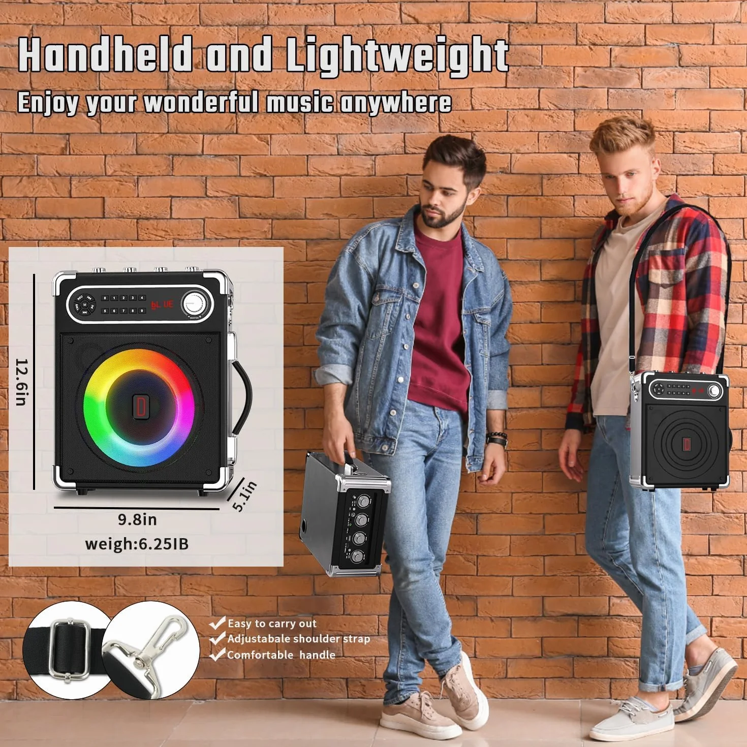 Karaoké avec 2 Microphones sans Fil, Enceinte Bluetooth 5.3 Portable avec Lumières LED, Système de Sonorisation