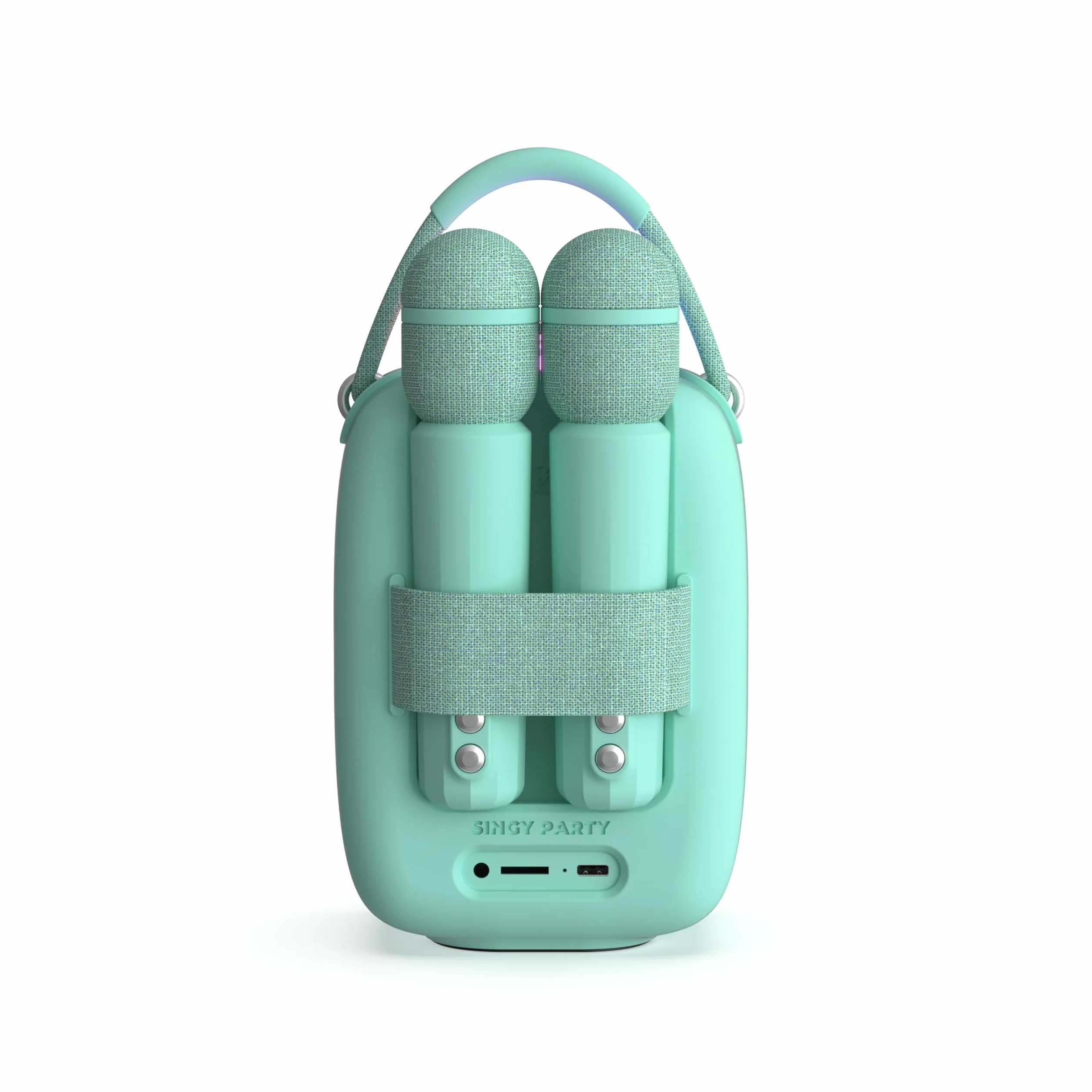 Enceinte Karaoké Portable pour Enfant et Adulte avec Projecteur Disco, 2 Micros sans Fil, Rechargeable USB-C, Carte SD - Menthe