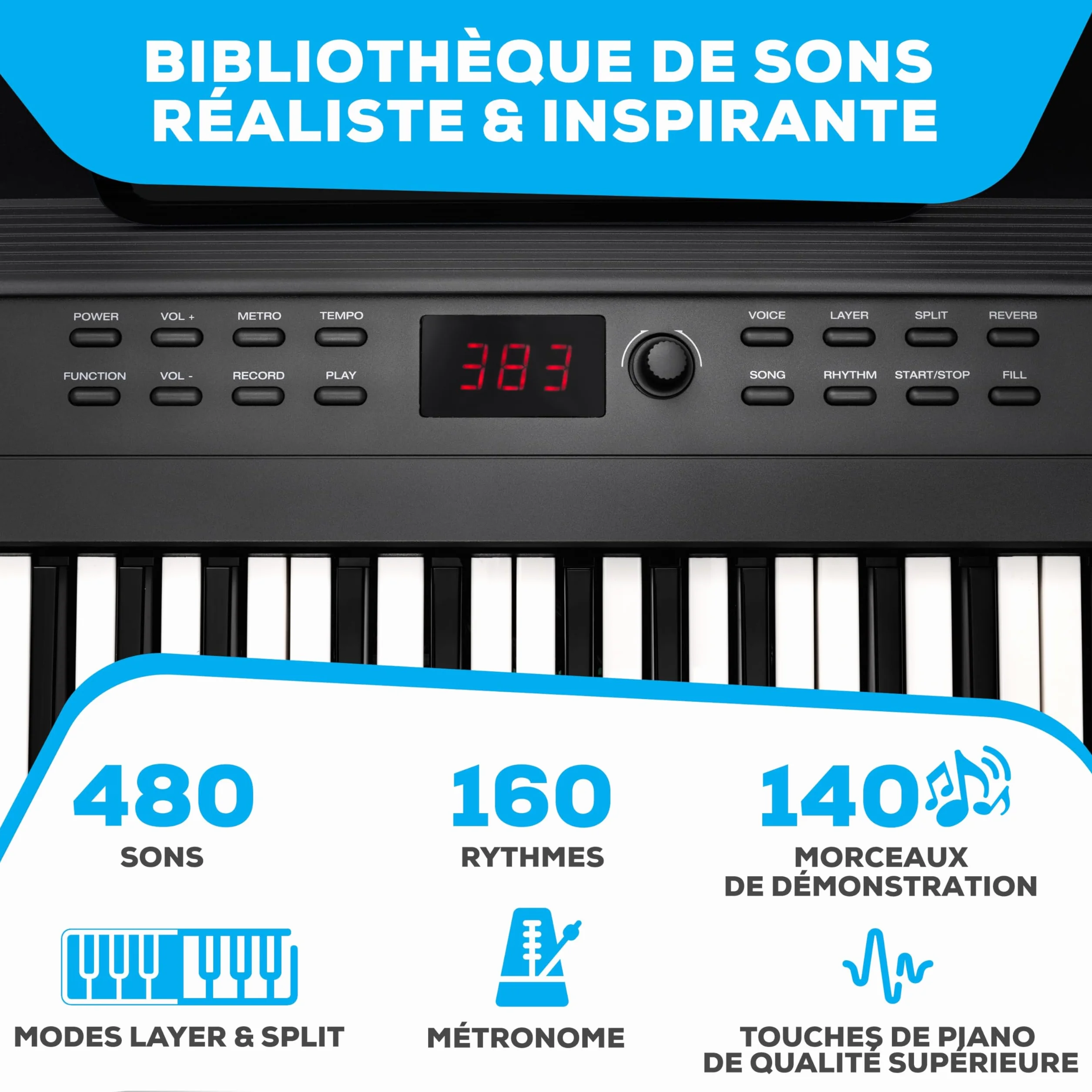 Alesis Piano Numérique 88 Touches avec 480 Sons, Haut-Parleurs, MIDI USB, Sac de Transport, Support, Casque, Pédale