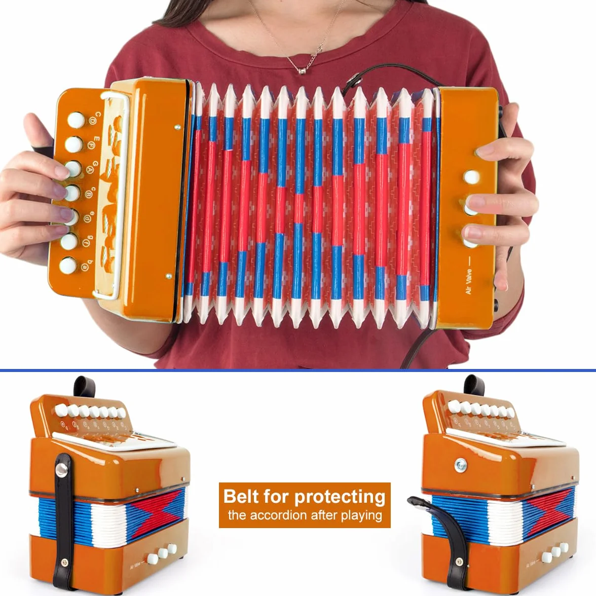 Horse Accordéon à 10 touches pour enfants débutants orange