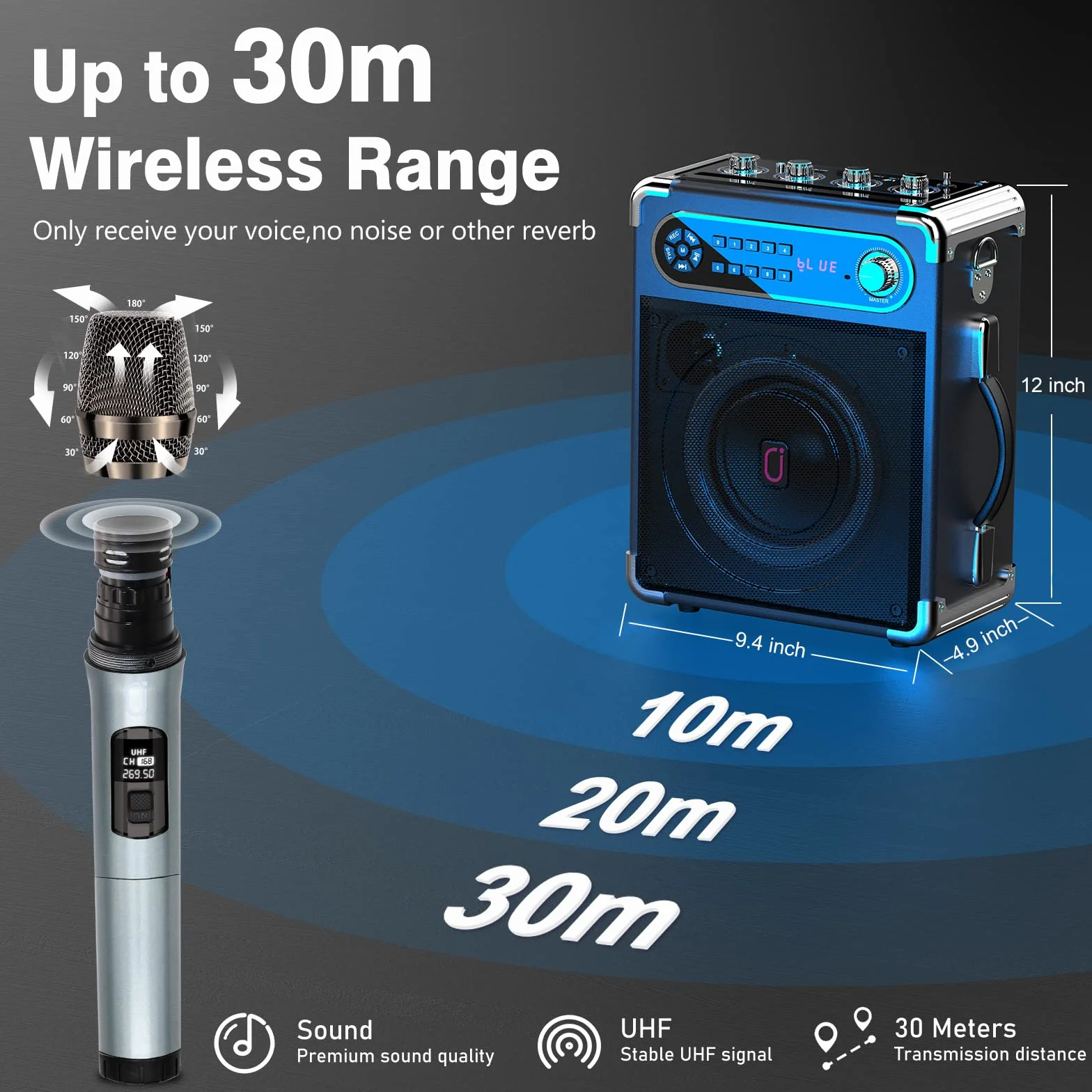 Enceinte karaoké Bluetooth 5.3 400W avec 3 microphones sans fil et lumières DJ