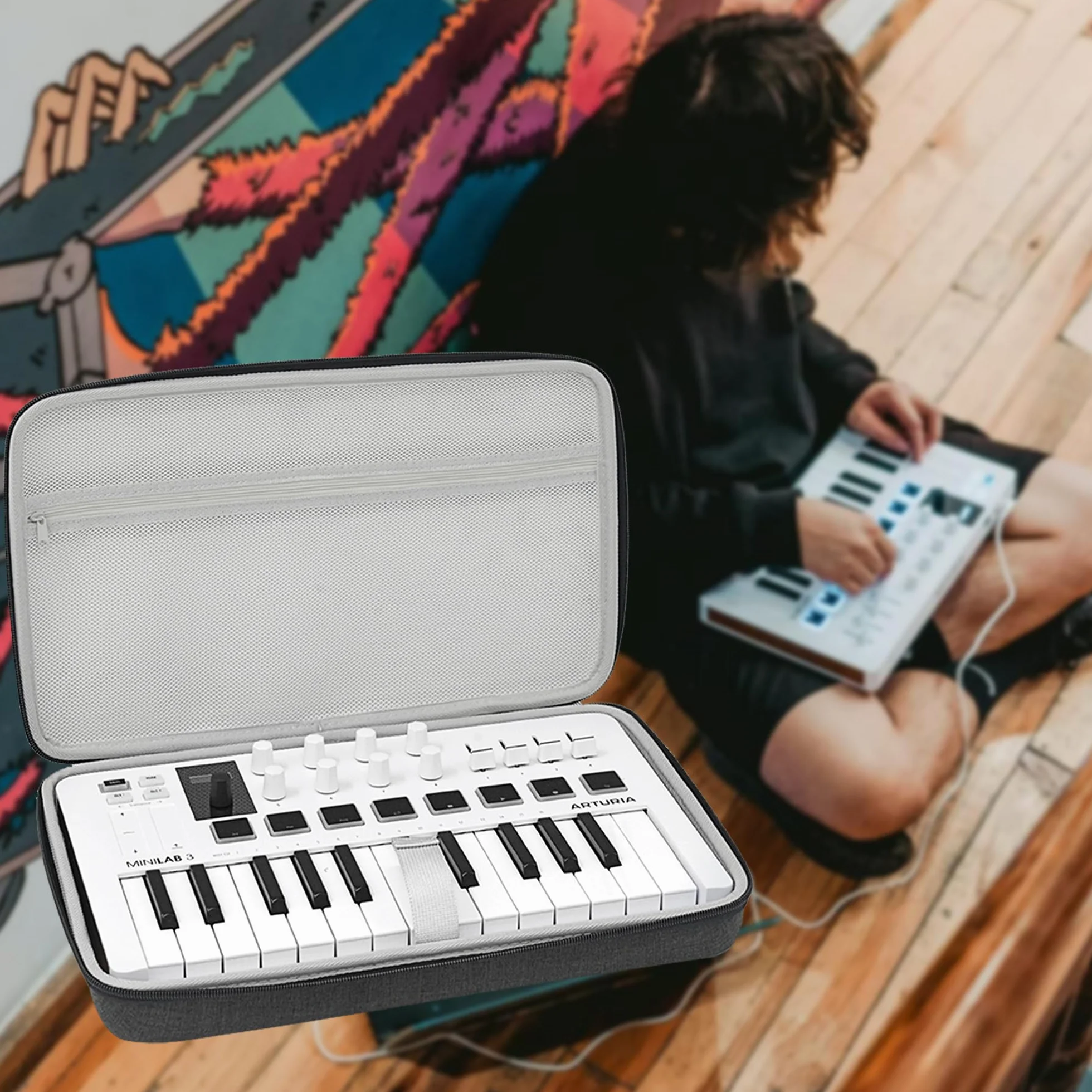 Étui en Velours Premium pour Clavier MIDI Compatible avec MPK Mini IV, Arturia MiniLab 3, MiniLab MkII 25 Slim (Gris)