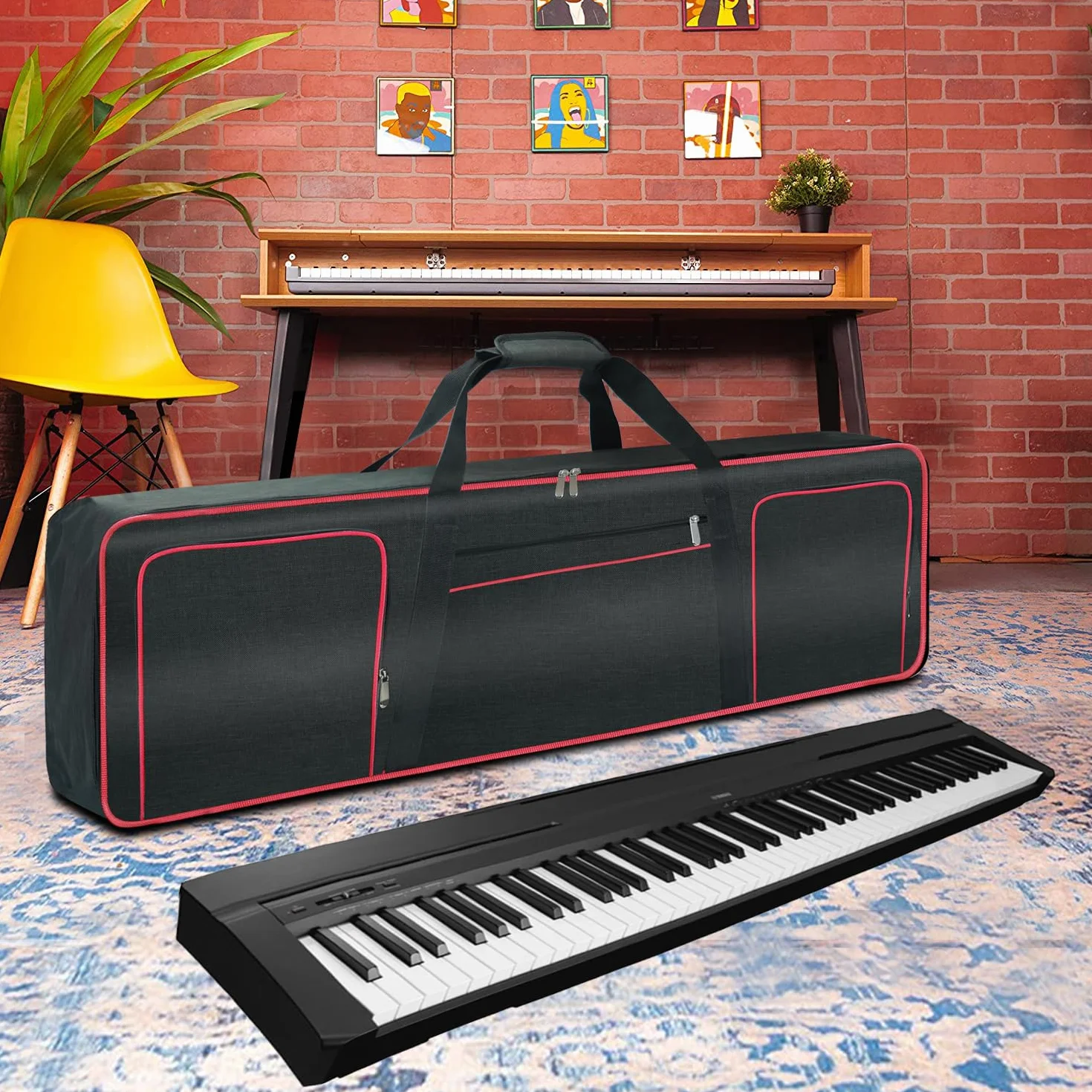 Ruibo Housse de Transport pour Clavier 88 Touches, Tissu Oxford 600D imperméable, 137,2 x 33 x 17 cm, Rouge