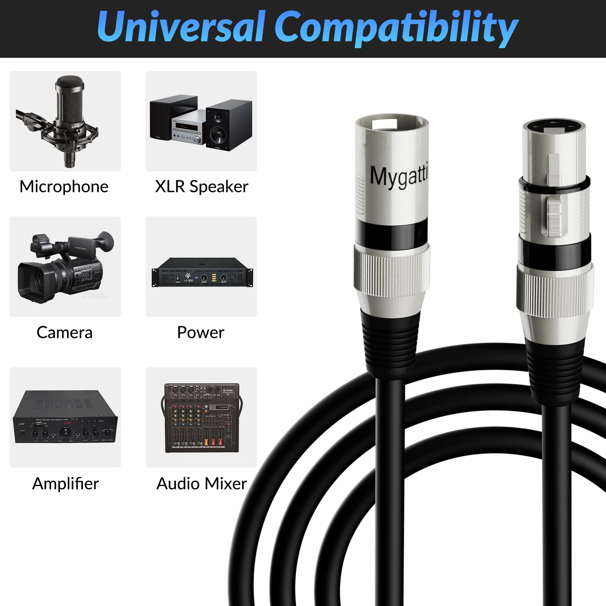 Câble Microphone XLR 20 Mètres Mâle vers Femelle, DMX Blindé 3 Broches, Suppression EMI RFI