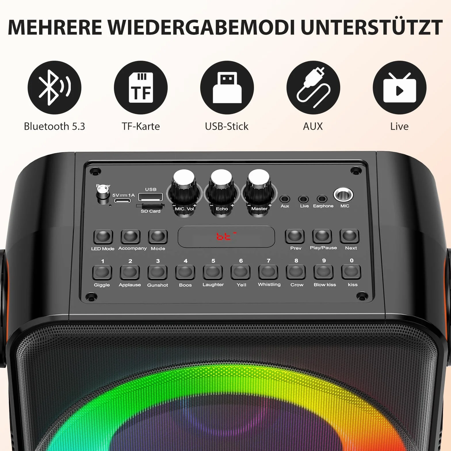 Karaoke Machine Bluetooth 5.3 120W Portable Enceinte avec Lumière RVB DSP