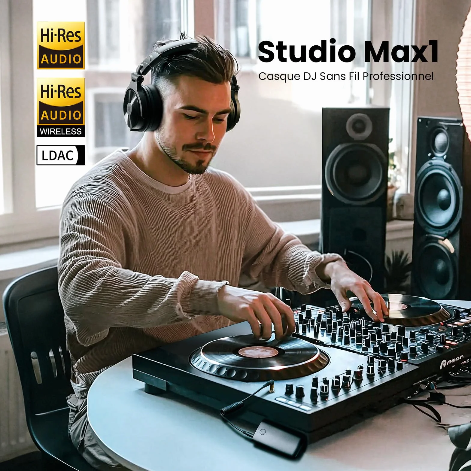 OneOdio Studio Max 1 Casque Bluetooth DJ sans fil, 120 h autonomie, Hi-Res/LDAC Audio, faible latence 20 ms, connexion Dongle/Bluetooth/6,35 mm/3,5 mm