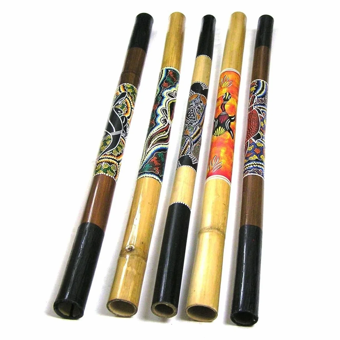 Didgeridoo en bambou bois 120 cm sculpté peint à la main Dotpaint instrument musique aborigènes