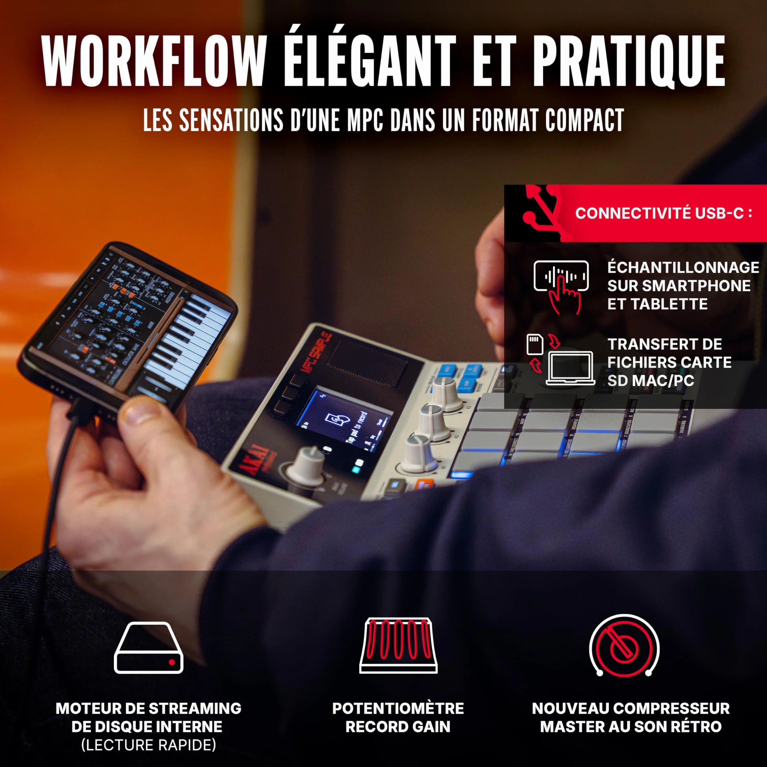 Akai Professional MPC Sample Sampler Portable Autonome avec Batterie Rechargeable USB-C