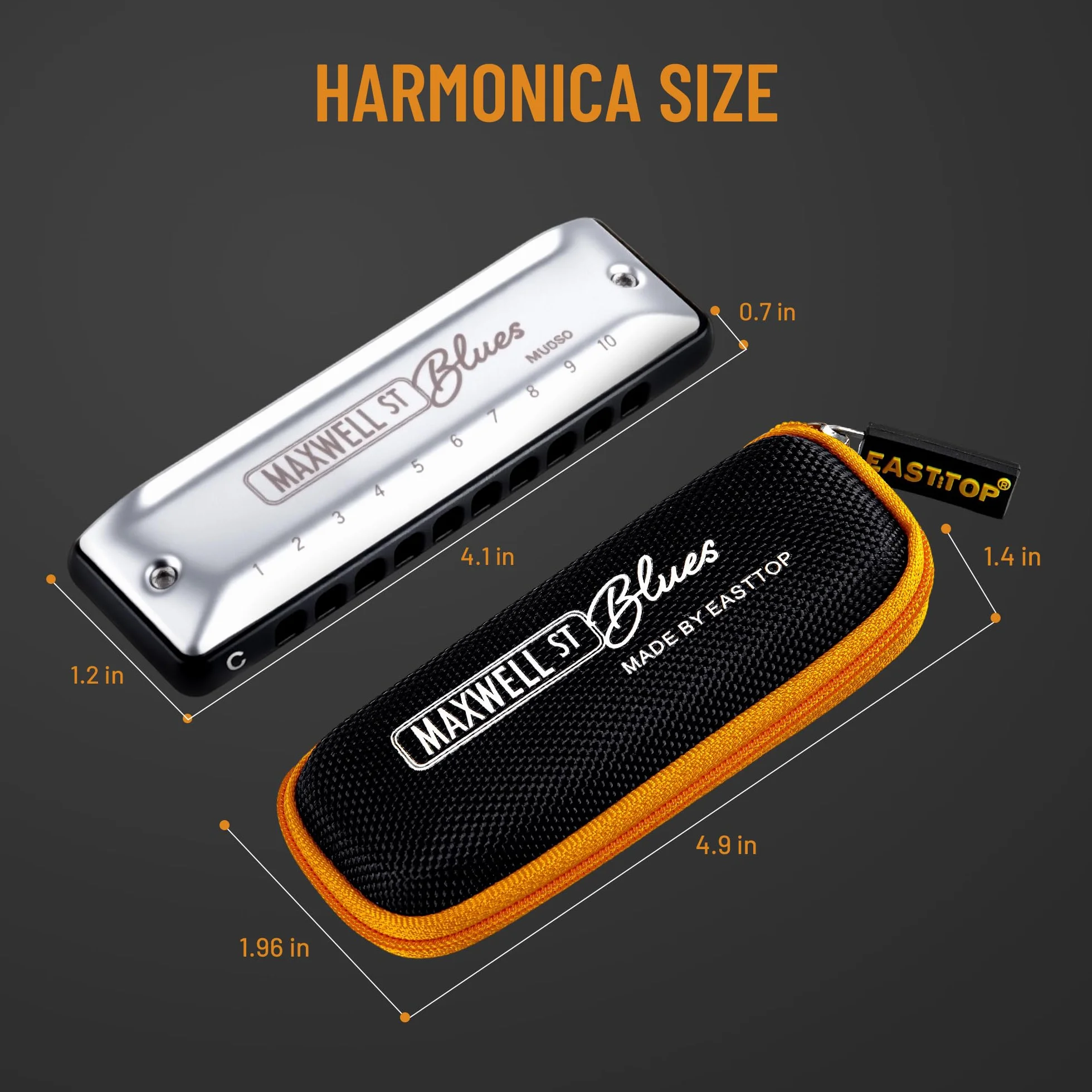 East Top Harmonica 10 trous Blues Mouth Orgue couverture argentée pour adultes professionnels étudiants