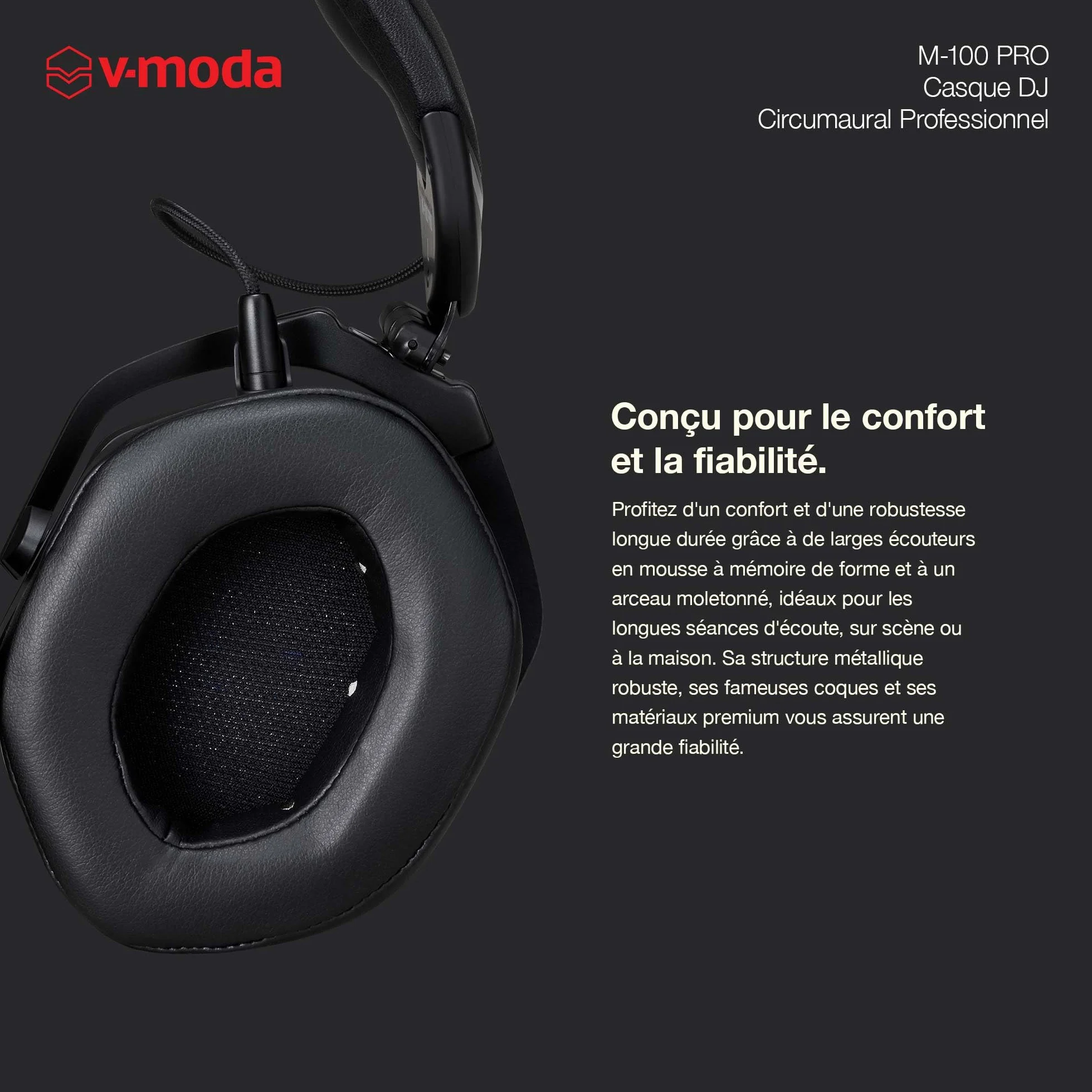 V-Moda M-100 PRO Casque professionnel circumaural DJ isolation phonique confort longue durée