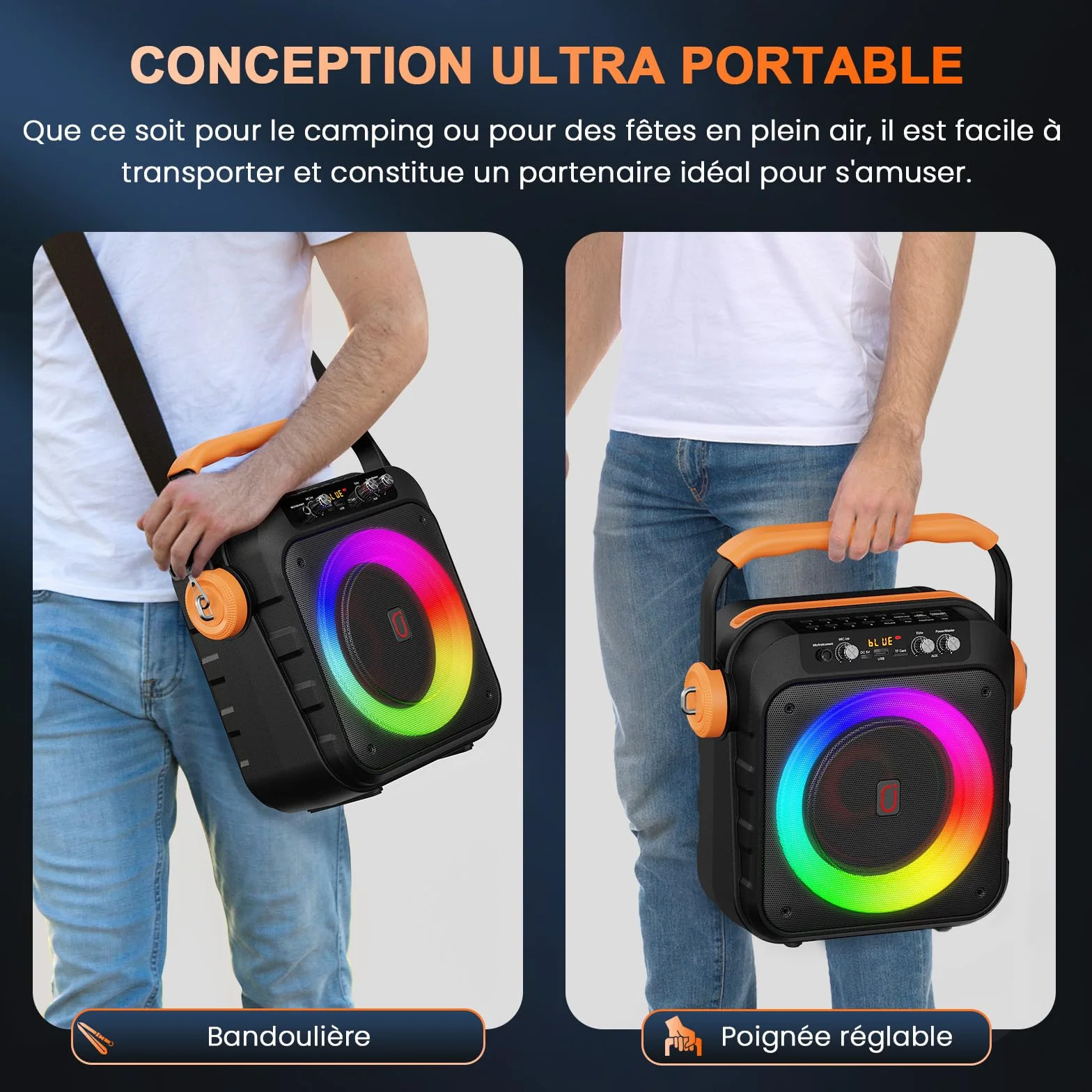 JYX Enceinte Karaoke 80W 2 Micros sans Fil Subwoofer 6,8'' Batterie 6500mAh Lumières LED
