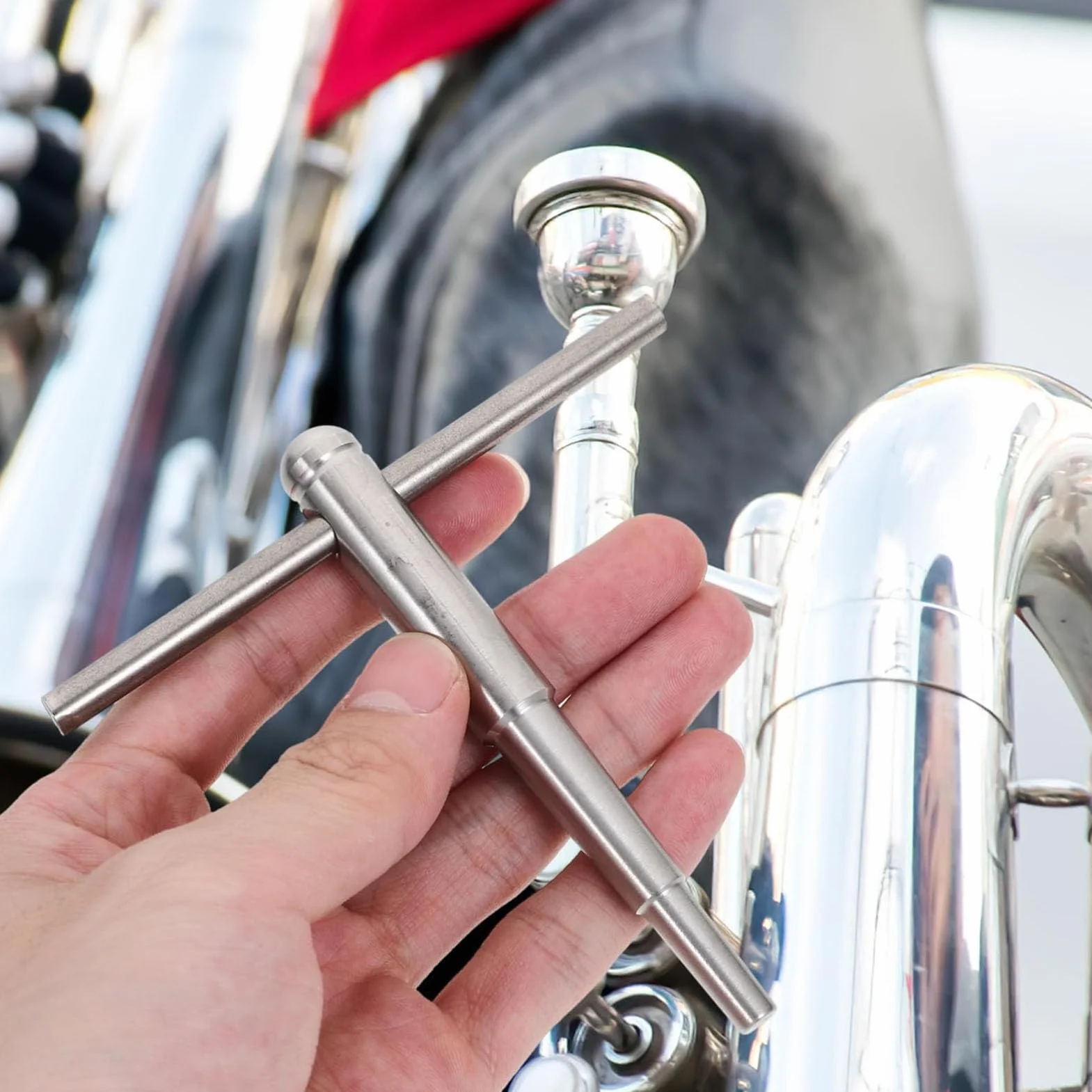Outil de Réparation de Trompette, Tête Sphérique en Métal, Corne, Trombone, Outils d'Entretien du Cou avec Manche en Bois