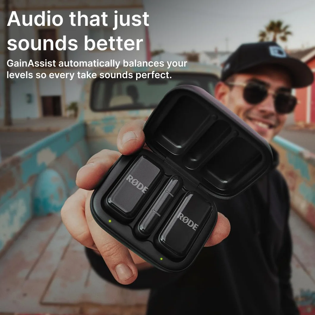 RØDE Wireless Micro, Microphone sans Fil Compact, Deux micros avec boîtier de Charge USB-C Noir