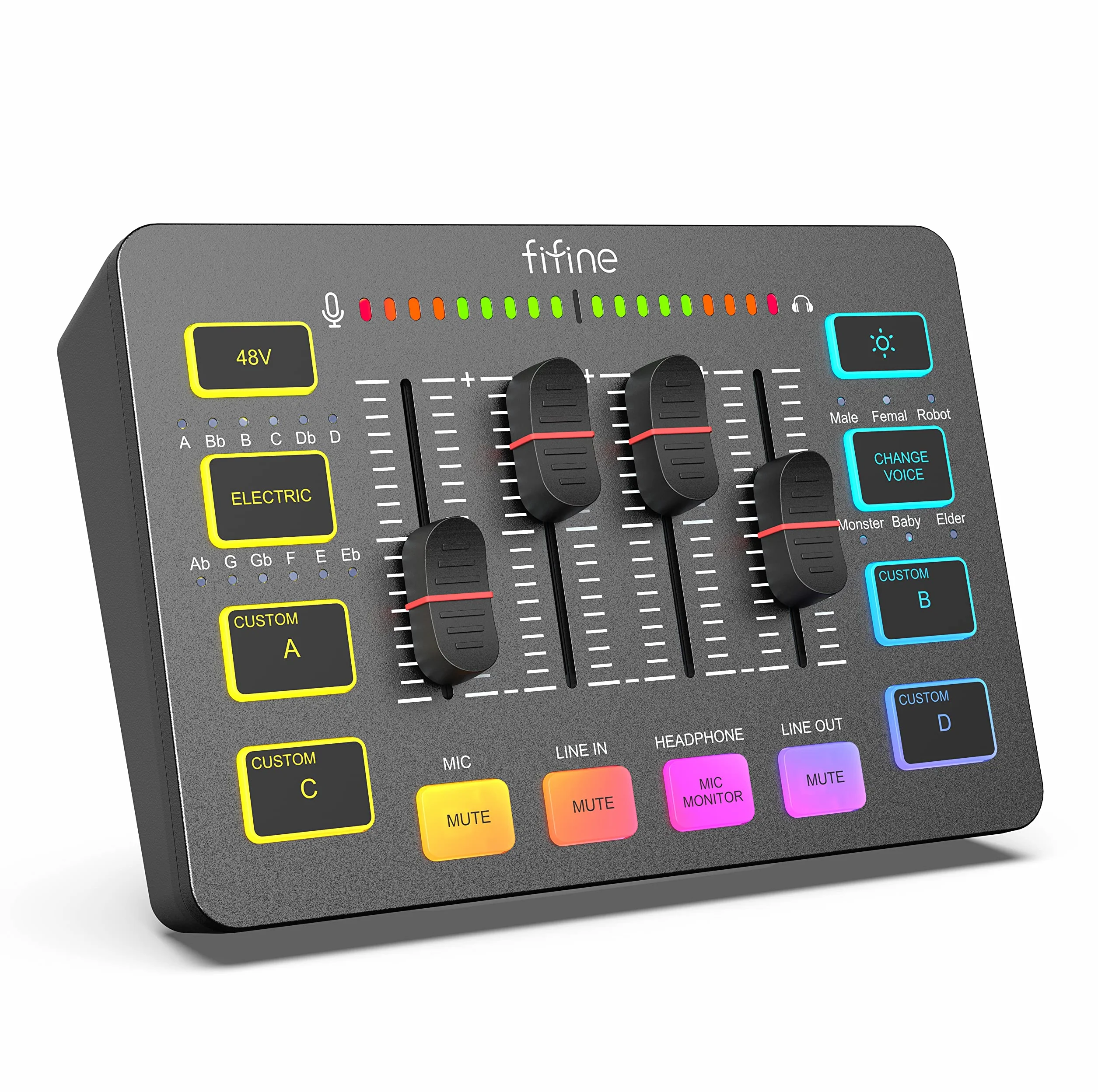 FIFINE Mélangeur audio de jeu pour streaming, interface audio PC RVB, mixeur DJ avec interface microphone XLR