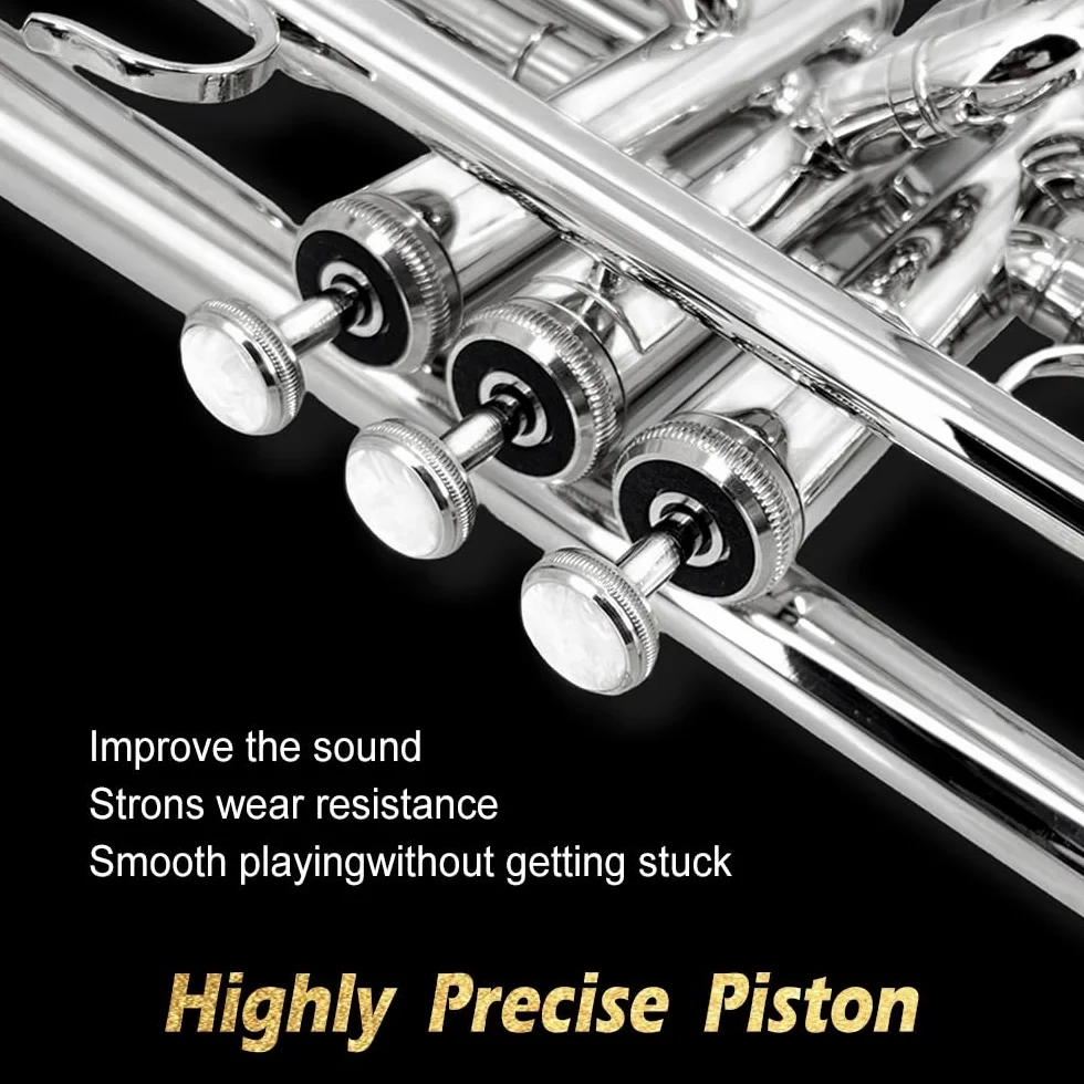 Trompette en si bémol standard pour débutants étudiants laiton avec embouchure 7C étui rigide argent