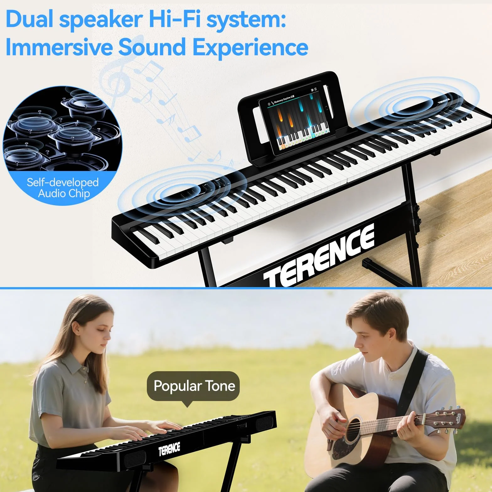 TERENCE Piano Numérique Portable 88 Touches Semi-lesté avec Support Z