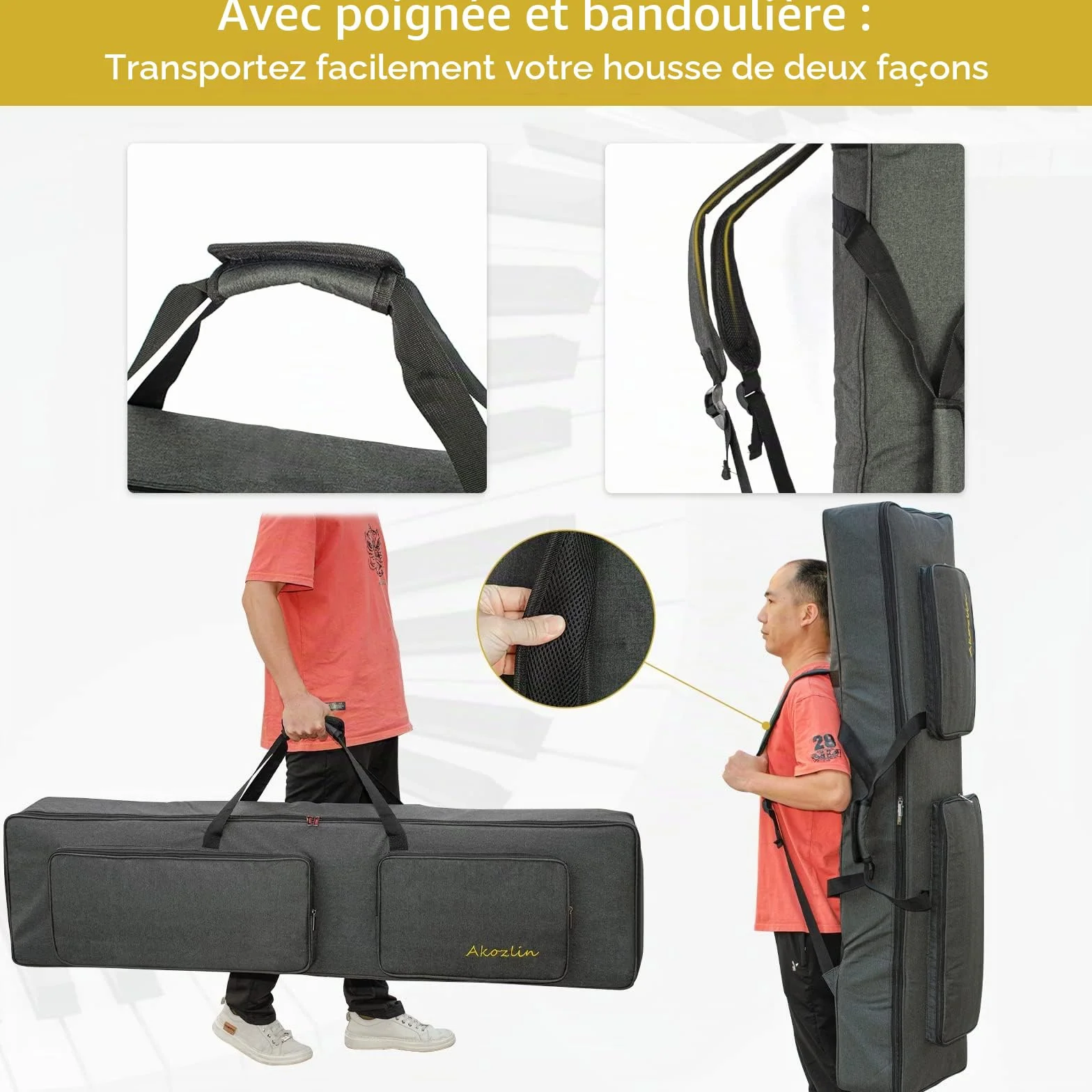AKOZLIN Sac de transport universel étanche Oxford épais pour clavier portable 88 touches 137,9 cm