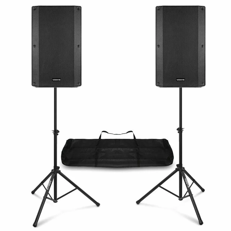 VONYX Ensemble d'Enceintes Actives DJ 800W 12 Pouces avec Trépieds Réglables Bluetooth