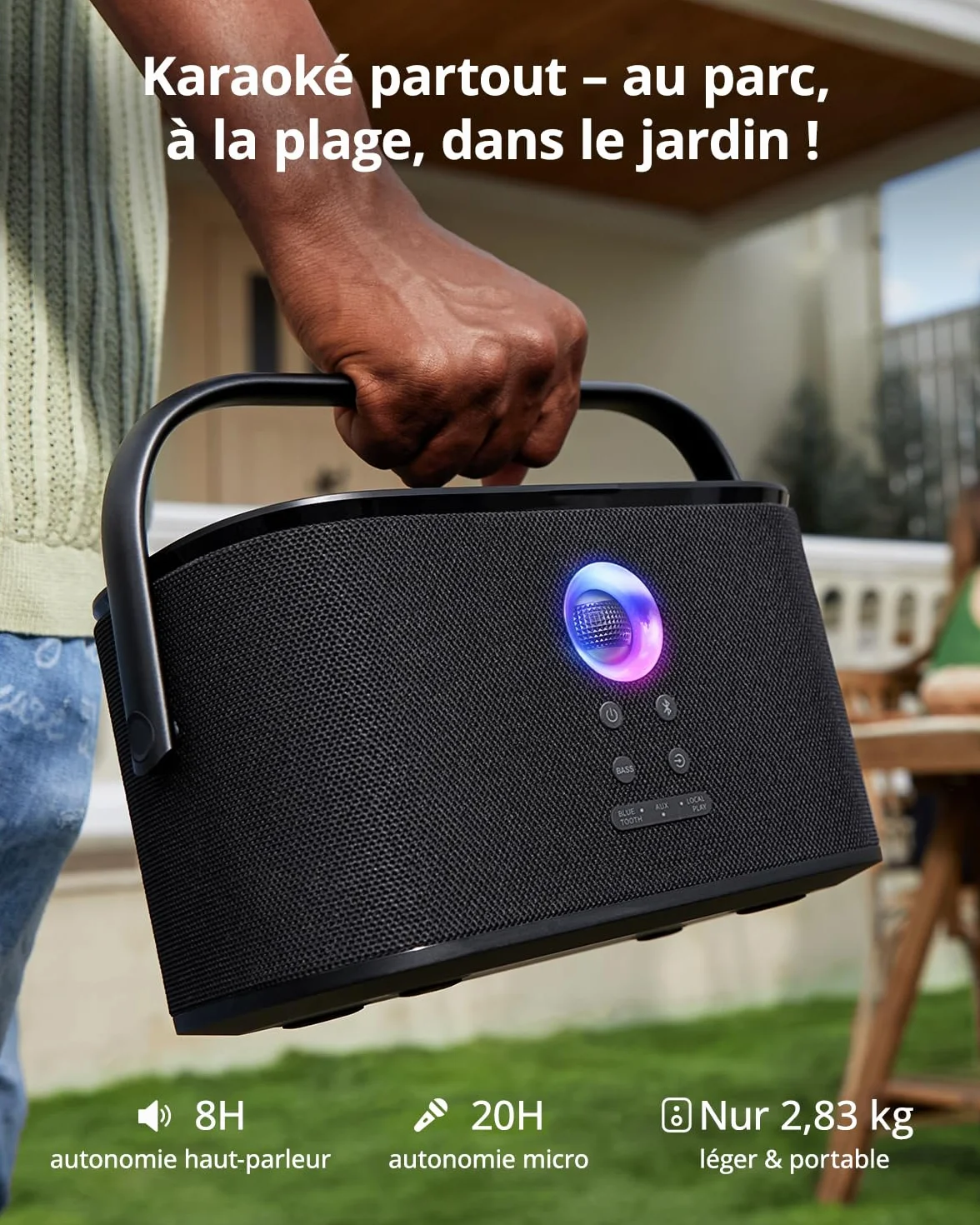 Ikarao Karaoké Adulte Enceinte Pro avec Écran 2 Micros sans Fil 140W Compatible Wi-Fi HDMI TV Abonnement Karafun Inclus Shell S2