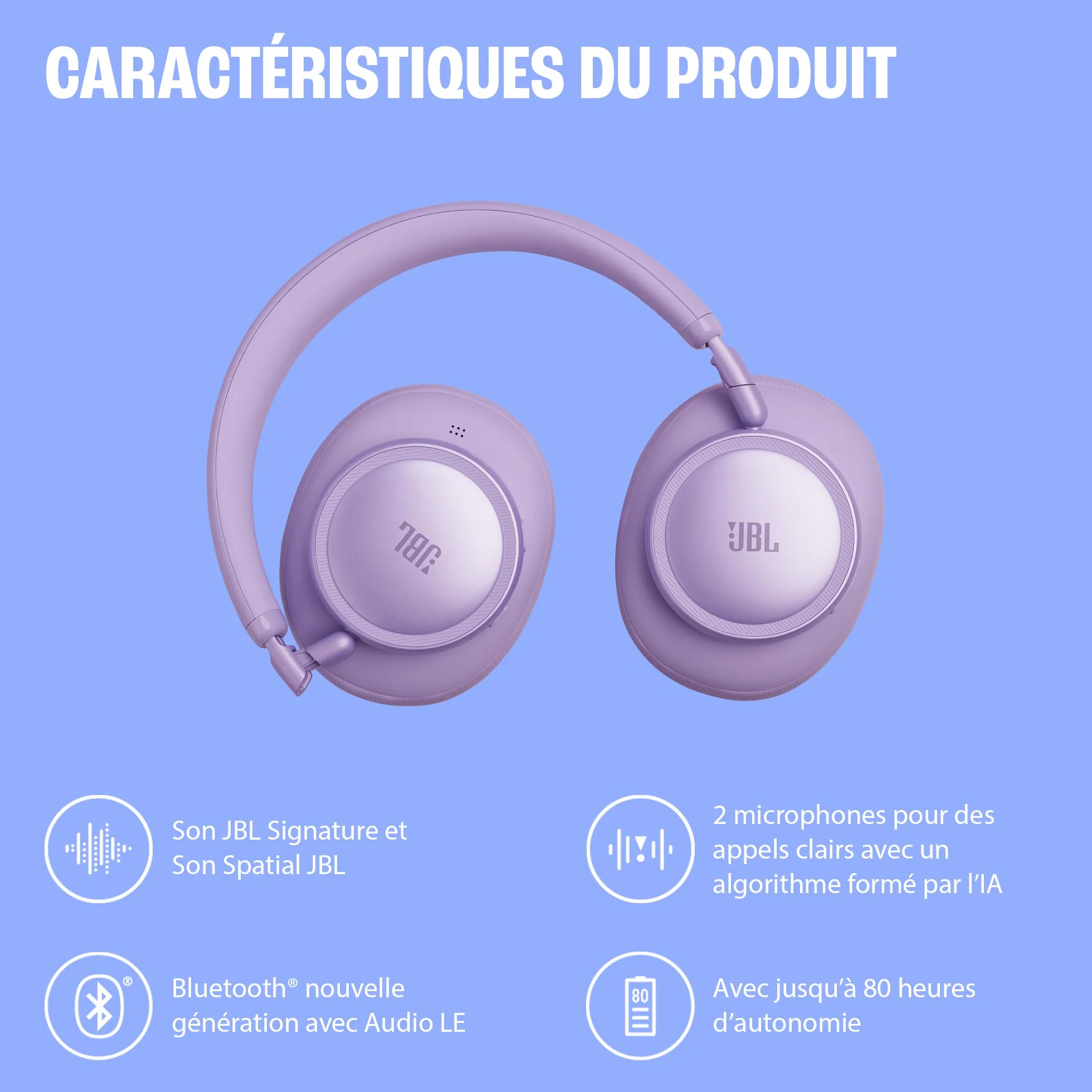 JBL Live 780NC Casque Circum-Auriculaire sans Fil à Réduction de Bruit Adaptative, Son Spatial, Commande Vocale, JBL Pure Bass, Orange