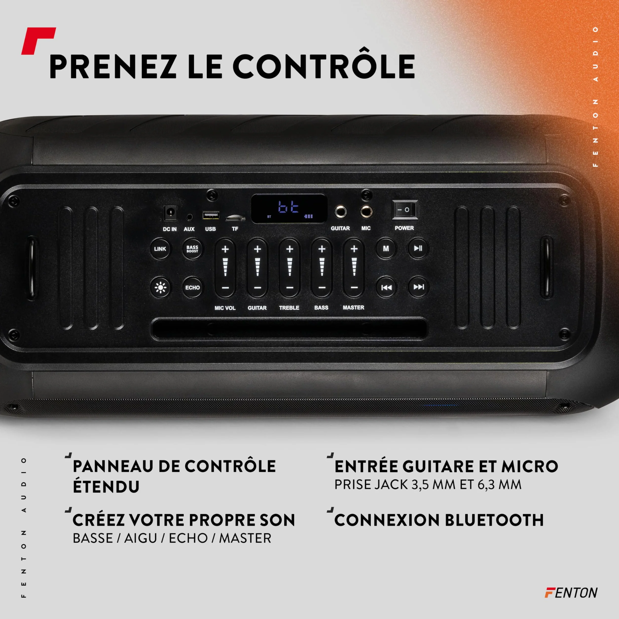 Fenton Core120 Enceinte Sono Portable Lumineuse 180W Autonomie 12H Micro Télécommande