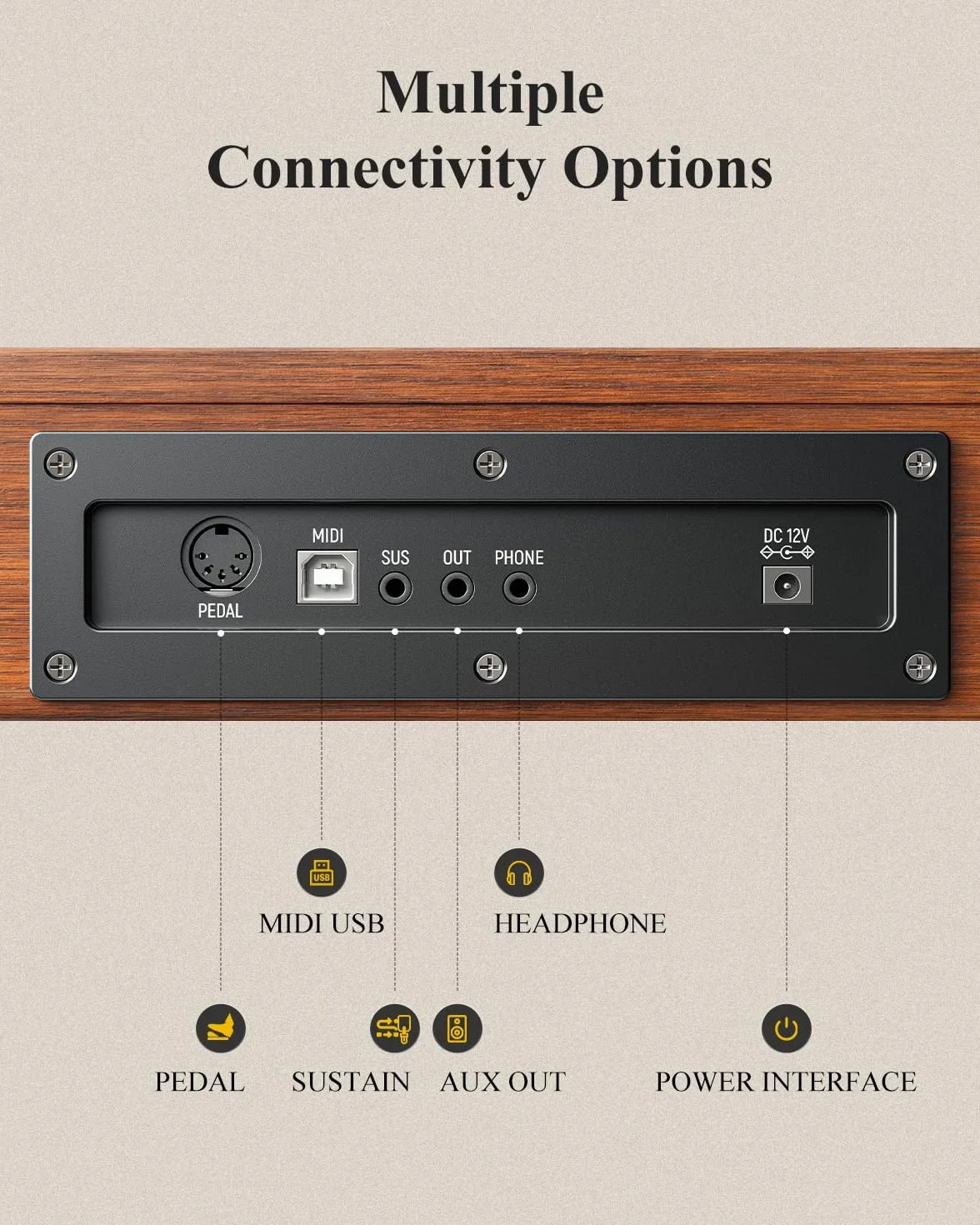 Eastar EP-80 Clavier Piano 88 Touches, Piano Électrique Pleine Taille avec Touches Sensibles, Ensemble Portable pour Débutants avec Support, Pédale et Casque, Marron