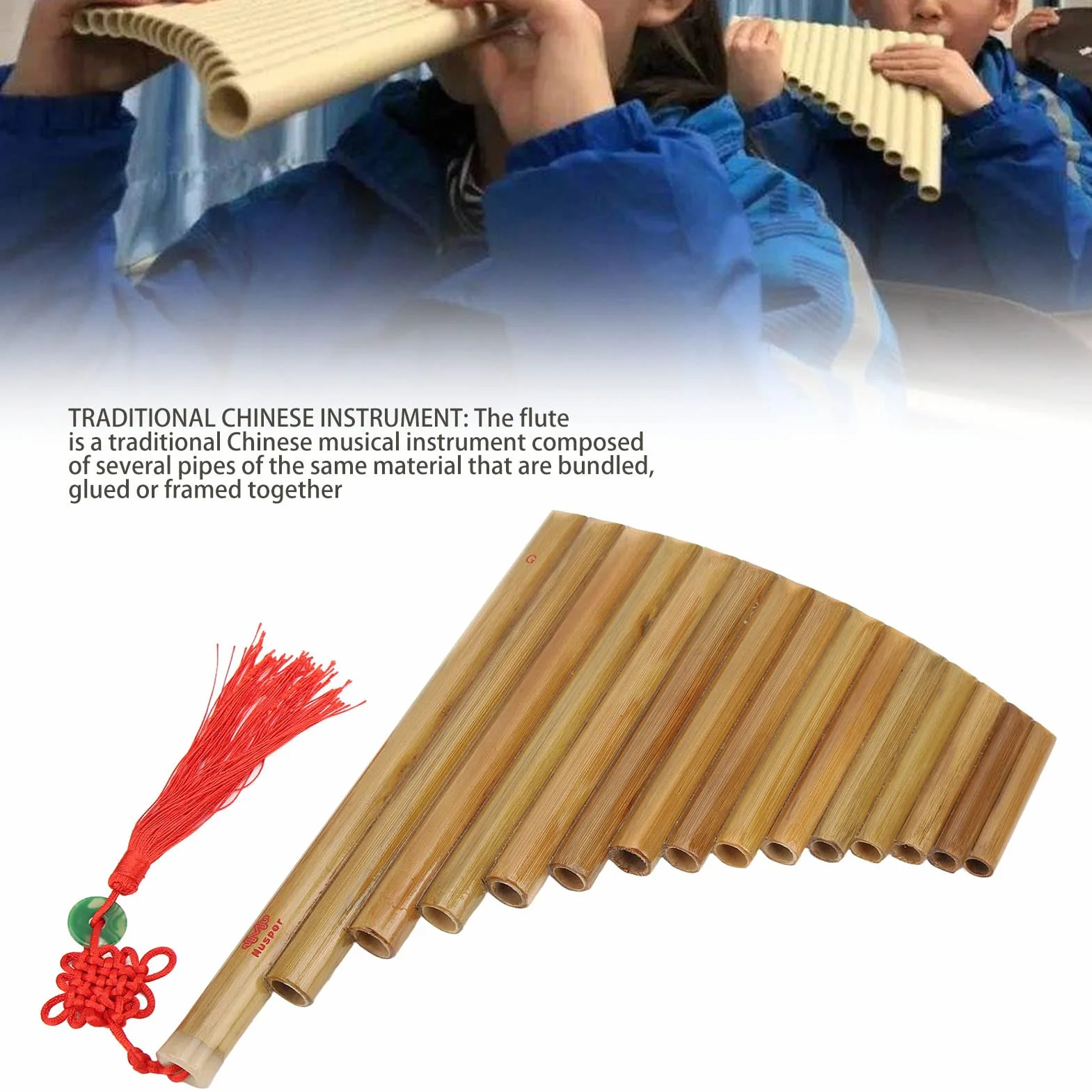 Flûte de pan G Key 15 tuyaux bambou naturel traditionnelle