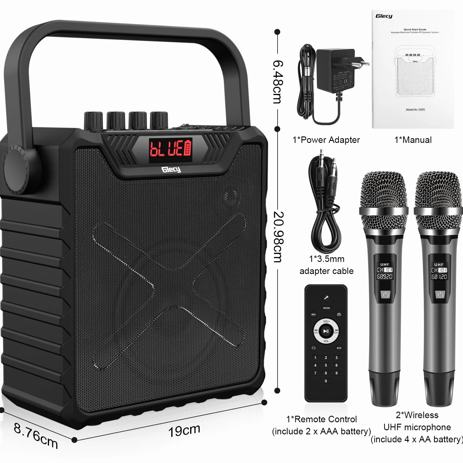 Amplificateur de Voix Portable avec Microphones sans Fil UHF, Enceinte Bluetooth Karaoké, Sac de Transport