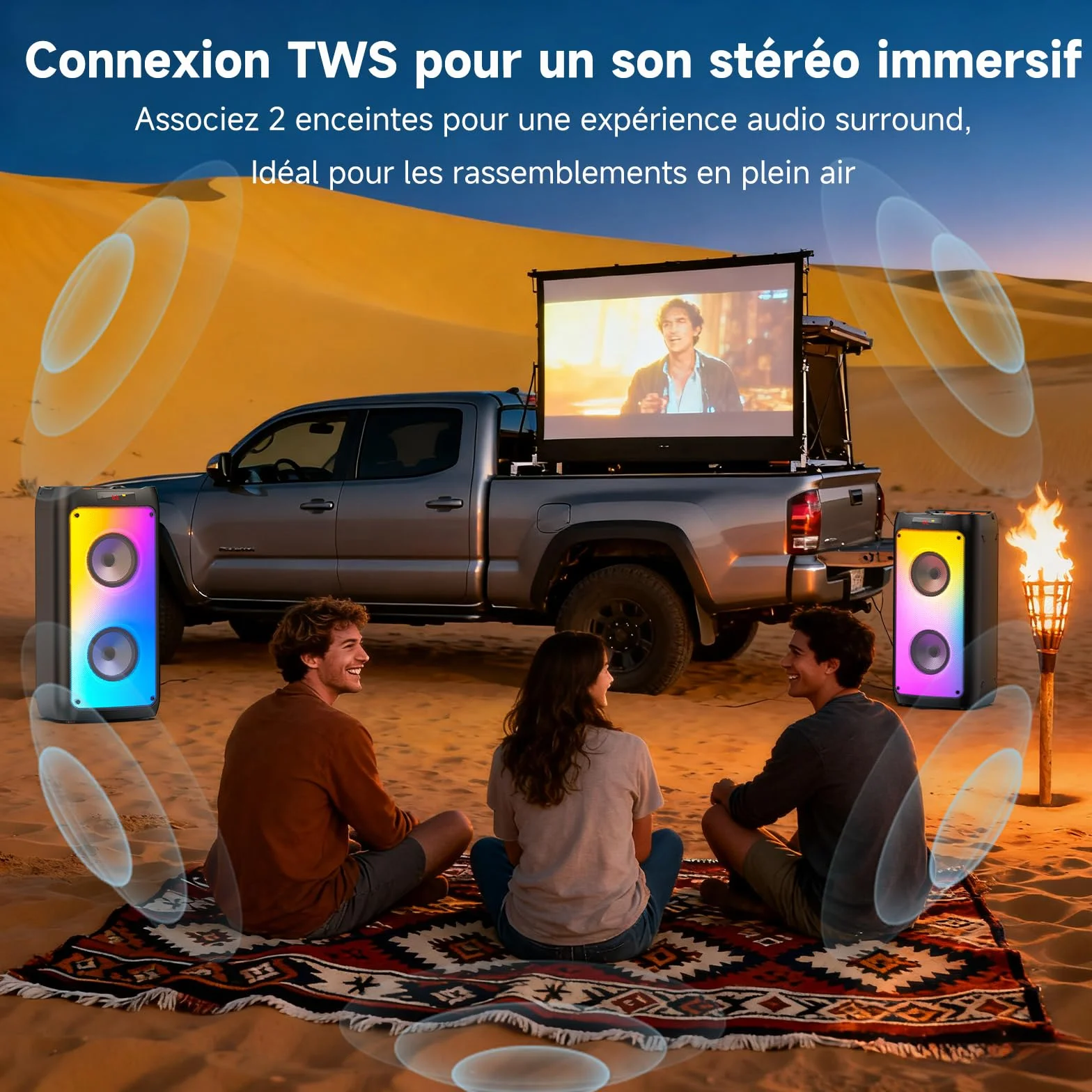 Enceinte Karaoké Bluetooth 5.3 150W avec 2 Micros sans Fil, Support Tablette et Lumière RVB, Noir